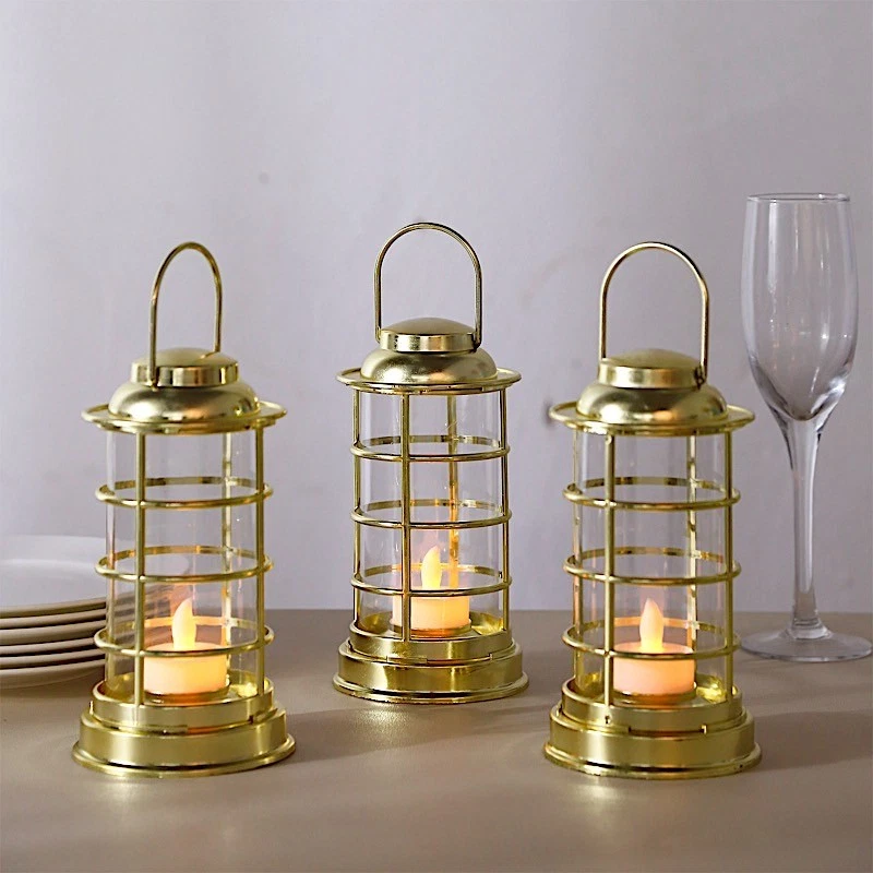 3 mini linternas de plástico doradas de 7" que funcionan con pilas LED Tealight velas fiesta Foto 4 de 4
