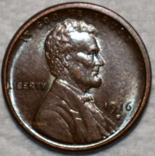 AU-UNC 1916-S Lincoln Cent, Fully Lustrous & Barely Circulated.