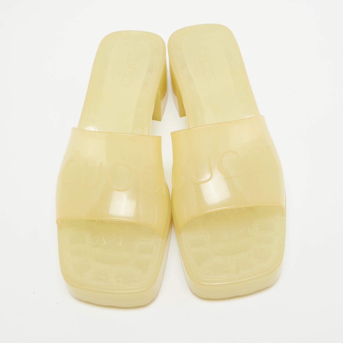 Gucci Translucent Pale Yellow Logo Slide Sandals Gucci Rubber Gucci Logo Womens Platform 20/60mm Slide  main image 4