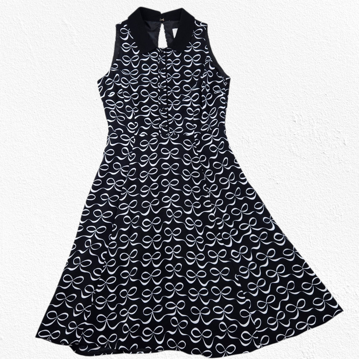 Kate Spade Mackenna Black White Bow Print Dress Size 0 Sleeveless A-Line Dress View 2