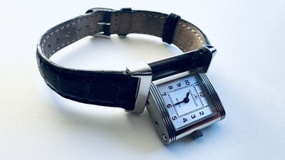 Jaeger-LeCoultre Reverso Rectangle Wristwatch Silver Dial Black Leather Swiss M 
