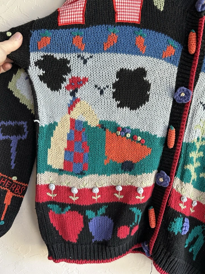 Винтажный плющ кардиган свитер M новинка сад растение леди цветы фрукты овощи - Изображение 3 из 4