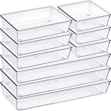9 Pack Clear Plastic Drawer Organizer Set, Acrylic Non Slip Non Cracking Kitchen