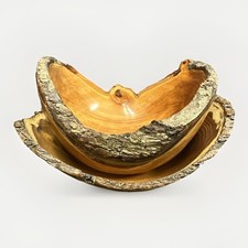 Burl Wood Bowls Signed Natural Live Edge Art Set Of 2