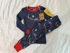 Mini Boden Snug Long John Cotton Pj Set Robot Blue Space Santa Sz 3 Yrs
