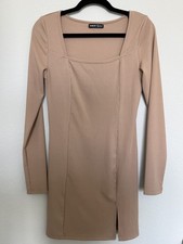 SHEIN Solid Nude Bodycon Long-sleeve Dress w/ Slit