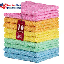 10 Pack 100 Cotton Washcloths 12x12" Assorted Colors FROM USA