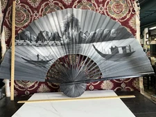 Large Hand Painted Water Color Asian Fan 