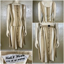 Vintage 1950s Ladies WASH N WEAR Brown Striped Cotton Two Piece Top Skirt Set