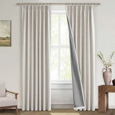 Linen Pinch Pleated 100% Blackout Curtains for Bedroom 78 Inch Long 2 Panels ...