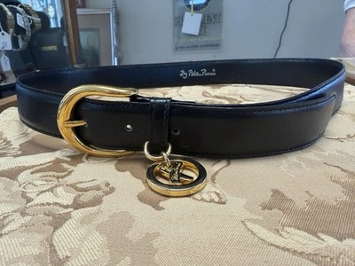 Paloma Picasso Vtg Ladies Medium 75 Made In Italy Black Gold Leather Belt