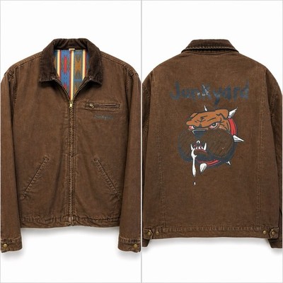 Dickies Detroit Jacket Aztec-Lined Men L/XL Vintage Junkyard Dog Graphic Brown