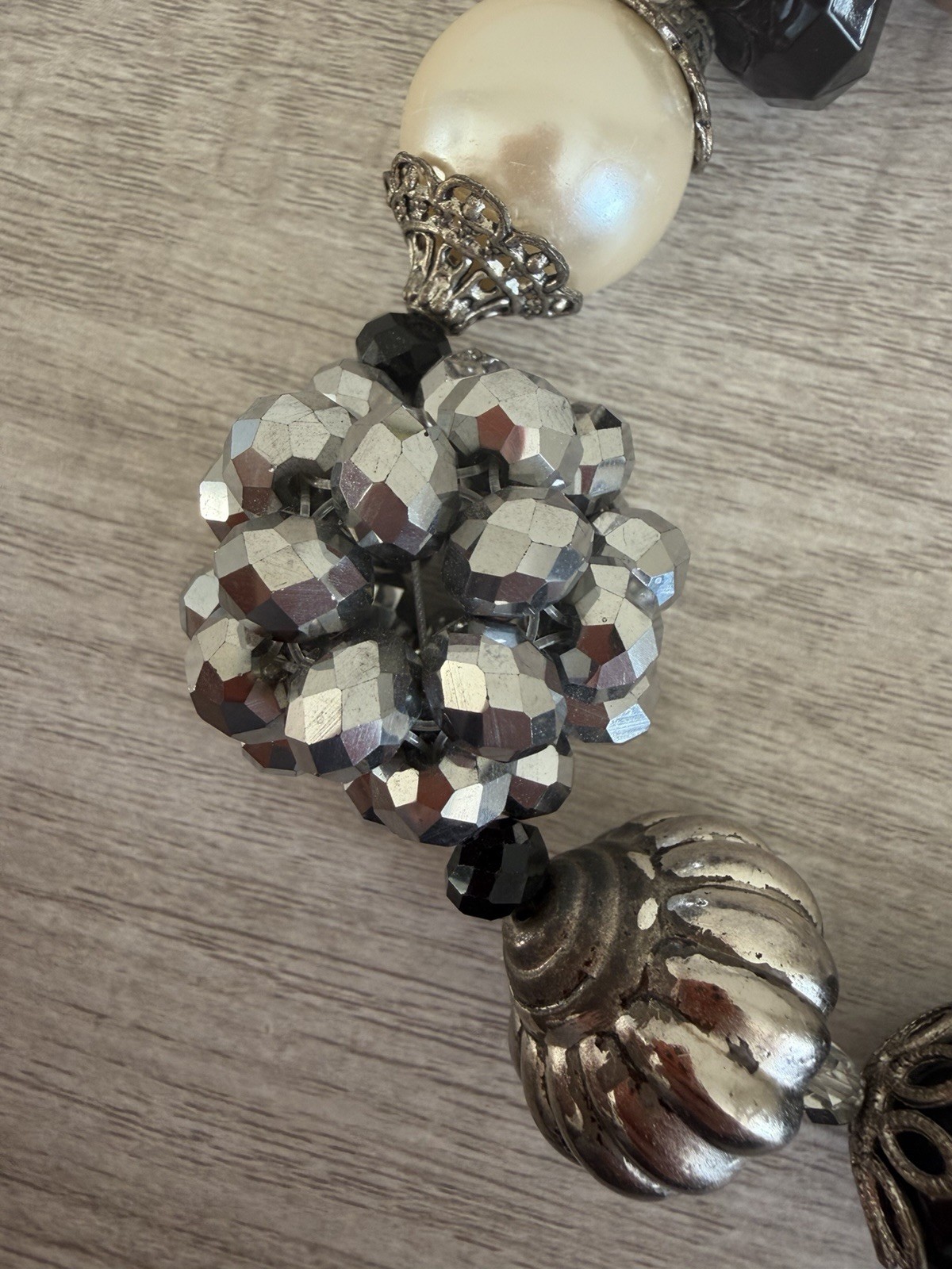 Handmade Black & Silver Beaded Statement Necklace… - image 9