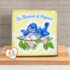 Bluebirds of Happiness vintage retro style shelf sitter sign blue birds WB-125
