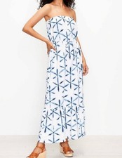 Ann Taylor LOFT Blue White Strapless Maxi Rayon Dress 4