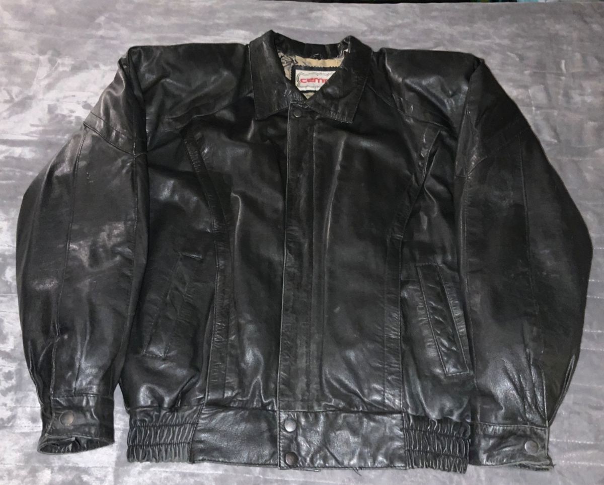 VTG Campus Black Lamb Skin Leather Jacket Mens M Lined Motorcycle 