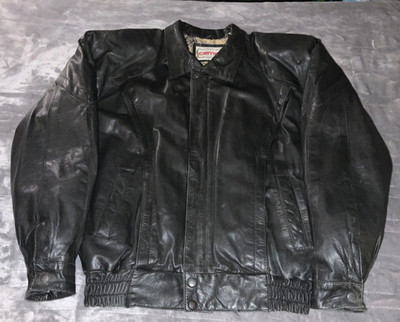 VTG Campus Black Lamb Skin Leather Jacket Mens M Lined Motorcycle Bomber Biker