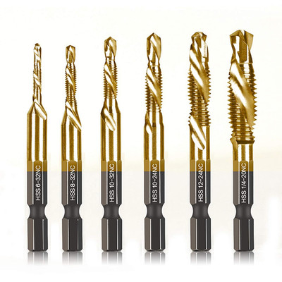 6 Packs Titanium Combination Drill & Taps Bit Set SAE 6-32Nc 8-32Nc 10-32Nc 10-2