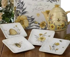 NEW Set of 4 Certified International BEE SWEET 6" Canape Plates 🐝 