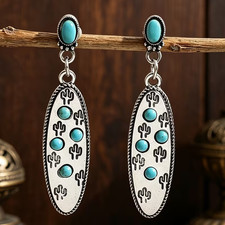 New Western Bohemian Simulated Turquoise Dangle Earrings
