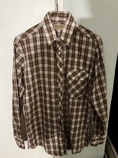 Wedgfield 70s Western Cowboy Shirt Brown Plaid Men's Size 14 1/2 Vintage