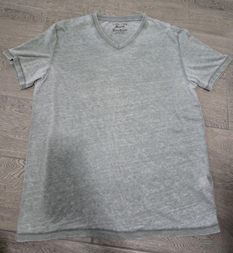 Lucky Brand Men's Venice Burnout V-Neck Tee Size L Green Gray Thin Slub Knit