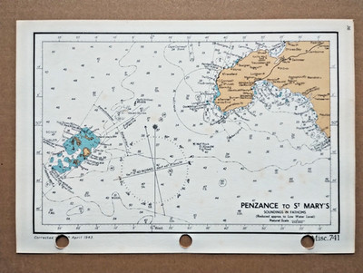 Penzance to Scilly Isles - 1943 Vintage Admiralty Royal Navy Map (Seller Ref E5)