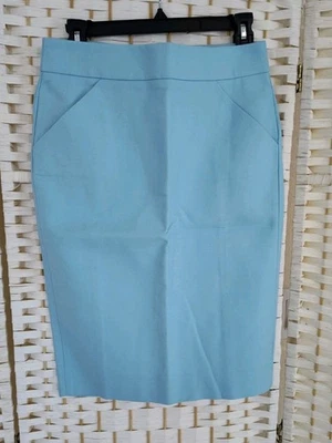 J.CREW The Pencil Skirt Babyblau Gr. 2 Taschen 100% Baumwolle Euro Sommer Neu mit Etikett - Bild 1 von 4