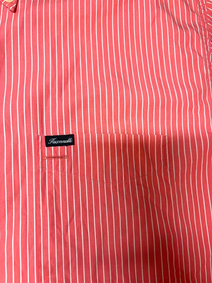 Camisa Faconnable Para Hombres Botón Frontal Manga Corta Algodón Rojo Rayas Grande L Foto 2 de 4
