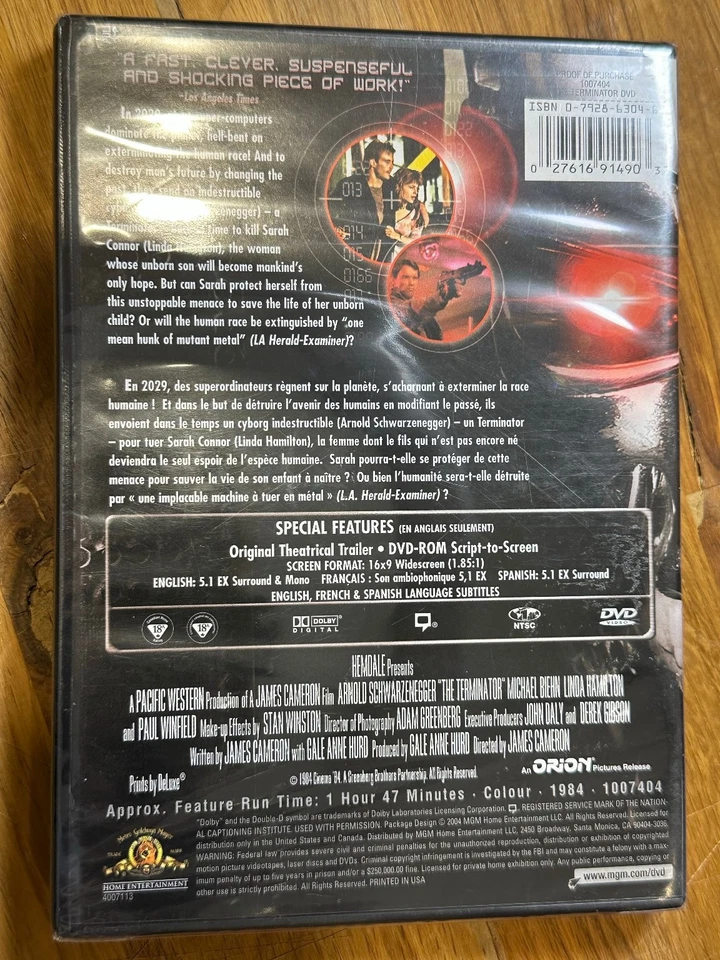 The Terminator DVD 1984 James Cameron Arnold Schwarzenegger Special Features - Image 2 of 2
