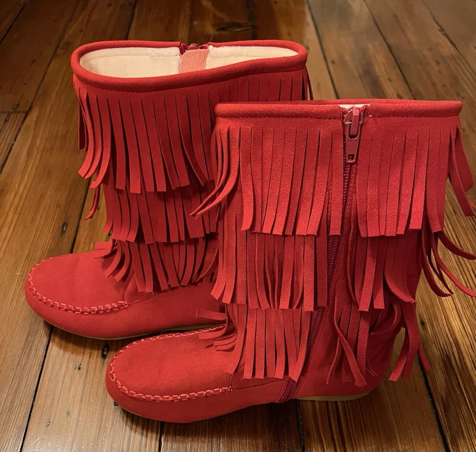 Замшевые многоярусные сапоги с бахромой для девочек от Liv and Mia. Размер 3 молодежный красный. - Изображение 2 из 4