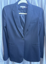 Calvin Klein Womens Blazer Jacket Career Business Navy Lined Poly Pockets 4
