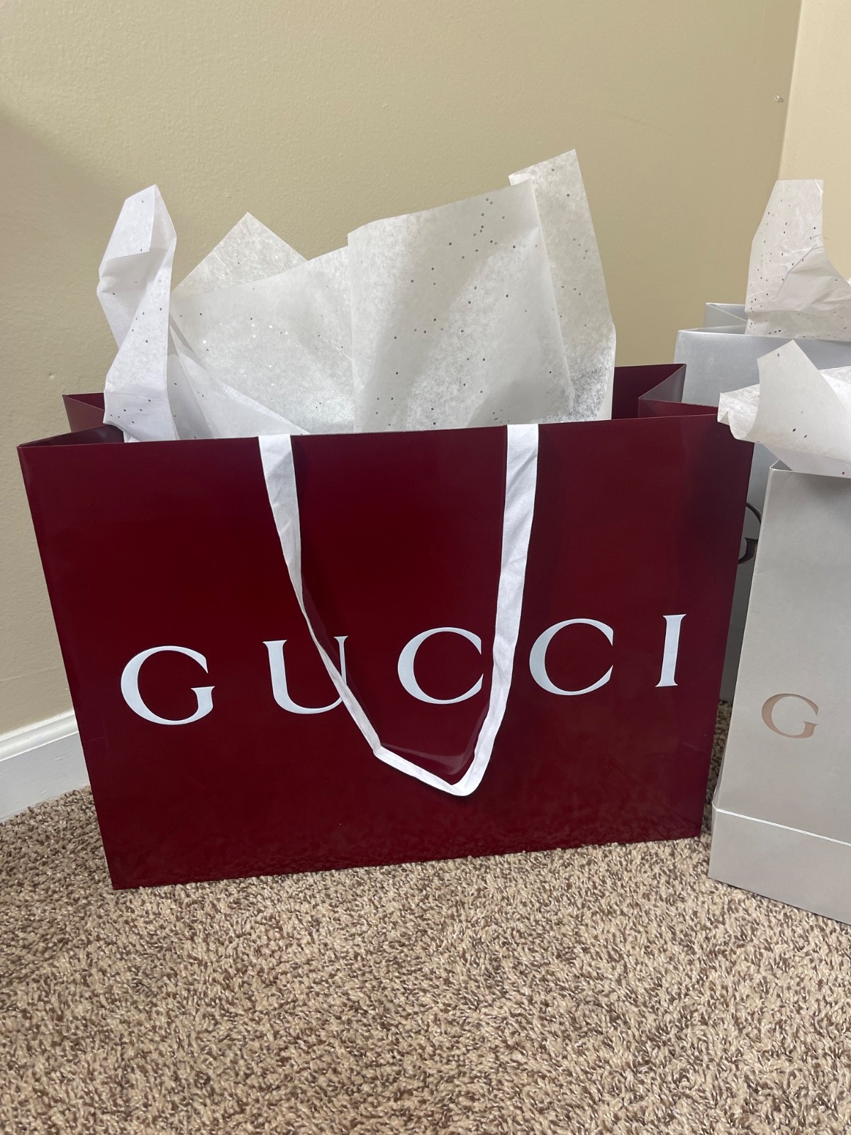 Authentic Empty Gucci Green Brocade Red Silver 8 Total Shopping Gift Tote Bags thumbnail 5