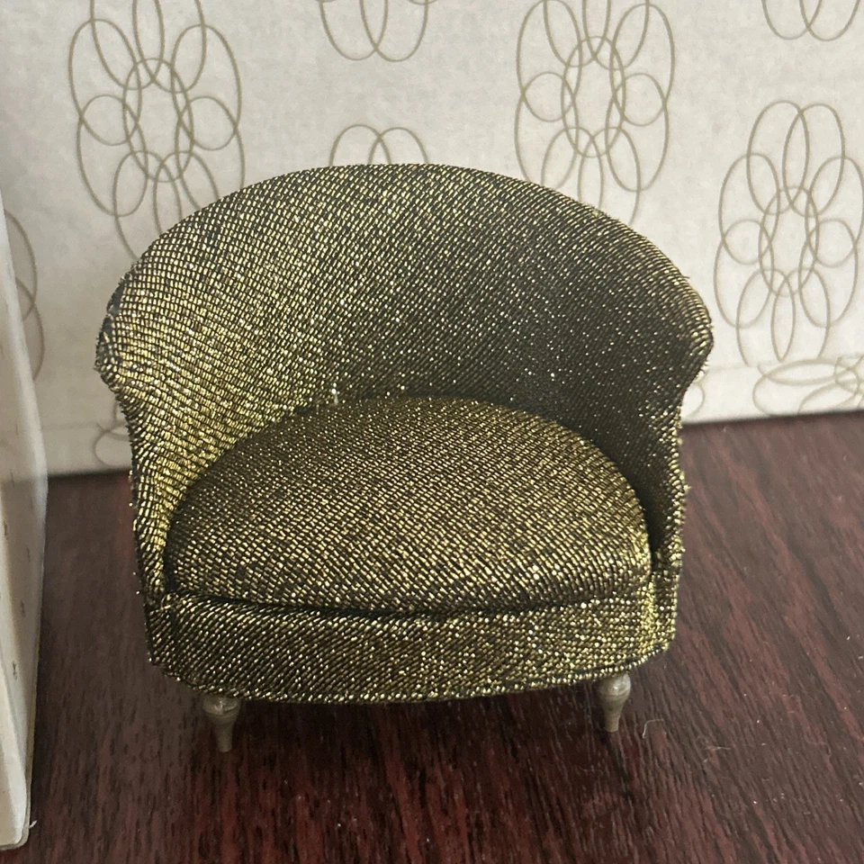 VTG IDEAL Petite Princess  BronzeGold Salon Drum Dollhouse Chair - Image 2 of 4