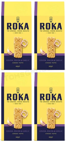 4 ROKA GOUDA ONION & GARLIC Cheese Puffs Biscuits Crackers Snacks 60g 2.11oz