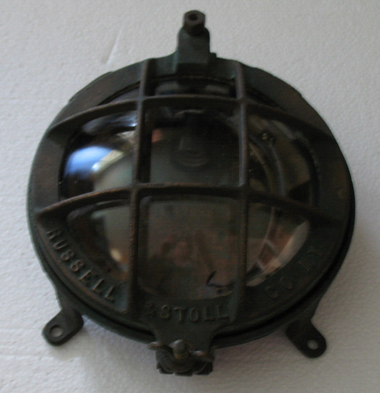 RARE ANTIQUE CAST BRONZE RUSSEL & STOLL CO. NY LIGHT SHIP NAVY BOAT LAMP