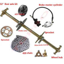 32"  Go Kart Rear Live Axle Kit & Brake Assembly & 420 Clutch for ATV Mini Bike