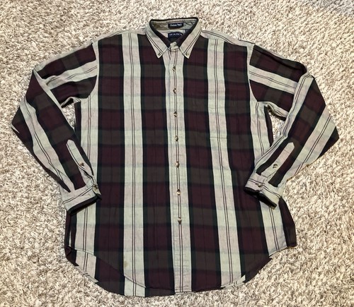Vintage Gant Shirt Mens XLT Multicolor Chelsea Twill Striped Plaid Heavy Cotton