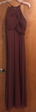  Levkoff Dress Wine Chiffon Maxi Halter Formal Bridesmaid Prom Size 10