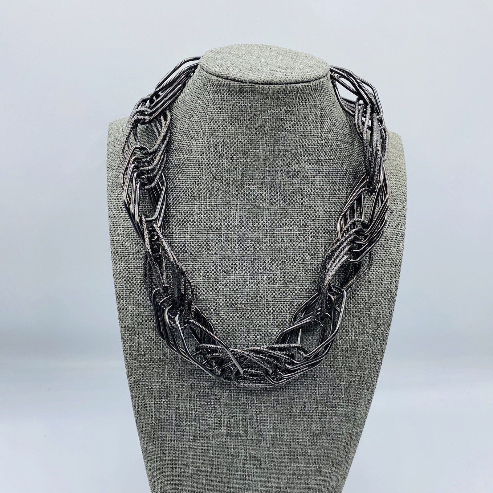Dark Gray Large Interlocking Link Necklace 16” - image 1