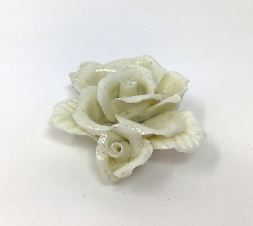 Ceramic Rose Clips Off White w Iridescent Glitter Accent Wedding Decor 3 Roses - Picture 6 of 19