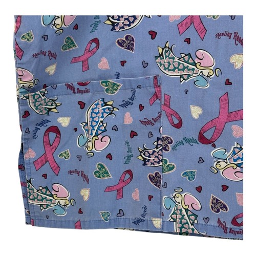 MHD Scrubs Size L Scrub Top Blue Angels Pink Ribbon Pattern Pockets Medical - Picture 4 of 7