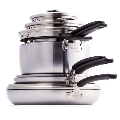 GreenPan Levels Stackable Tri-Ply Stainless Steel, Healthy Ceramic Nonstick, 11