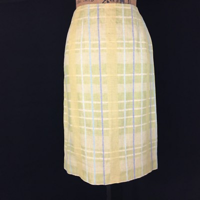 Carlisle 100% Linen Med M Pencil Skirt Lime Green Blue Yellow