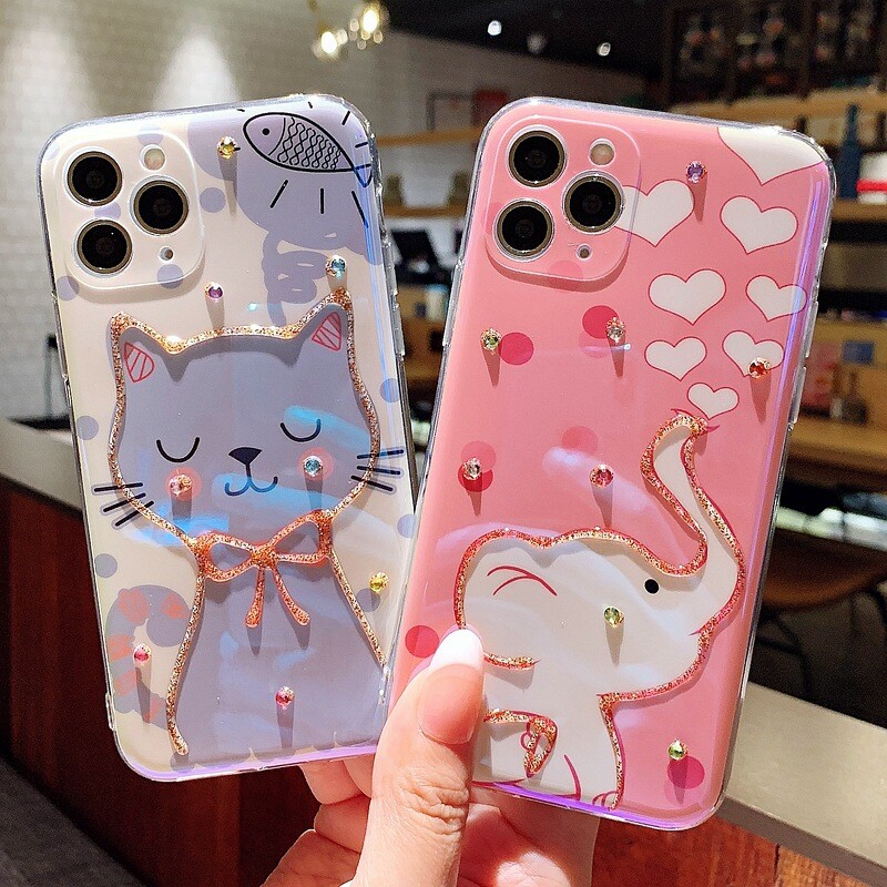 Cober Funda Para iPhone 15 14 13 12 11 XR cover Cat Elephant Telefono Protector