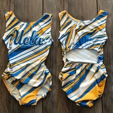 NWT UCLA Bruins Blue Yellow White College Soft Open Back Gymnastics Leotard