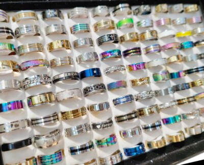 Wholesale bulk 50pcs/lot mix styles men's women's fashion stainless steel rings