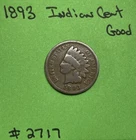 1893 Indian Head Cent / Penny 1c G Good