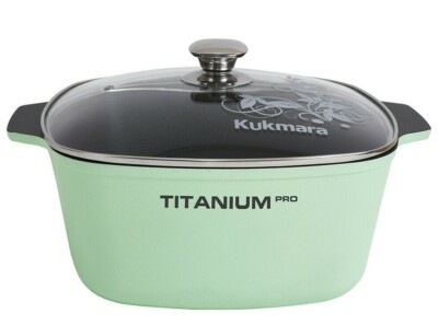 6.9 Qt Kukmara Titanium Non-Stick Aluminum Stockpot Dutch Oven Glass Lid, Green