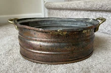 Antique Hand Made Copper Pot / Planter with Brass Handle Excellent Patina